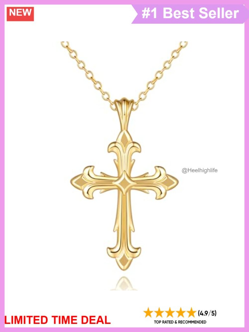 14K Gold Plated Cross Necklace for Women Cable Chain Adjustable